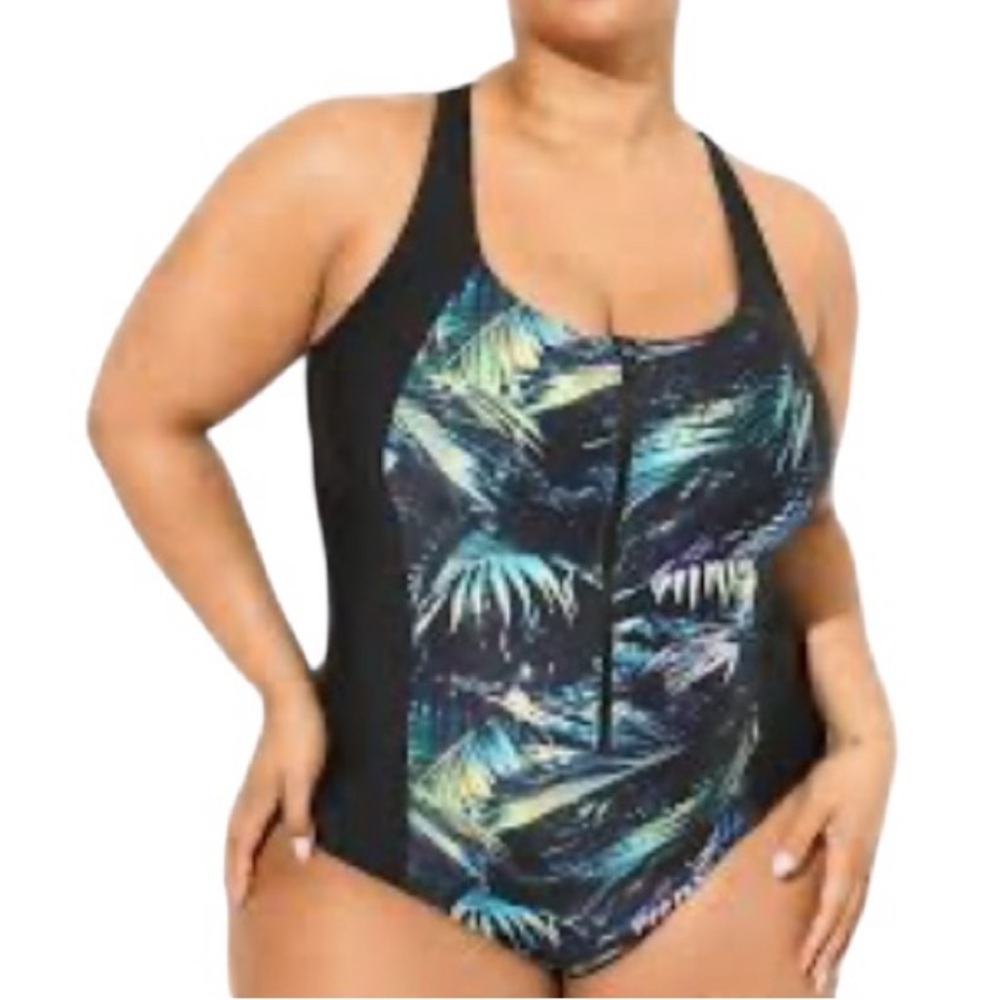 torrid Tropical Print Zipper Front Racerback One PieceSwimsuit 1X NEW